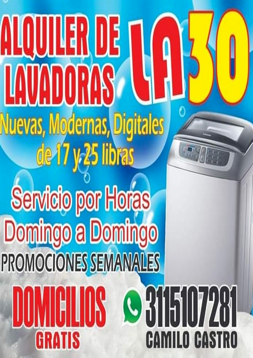 ALQUILER DE LAVADORAS LA 30